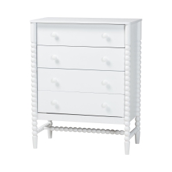 Baxton Studio Brantley Spindle Chest - 4-Drawer Vertical Storage Cabinet with Beaded Frame and Elevated Base for Bedroom, White